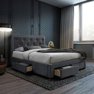 HOME4YOU GLOSSY sänky 160x200cm, Deluxe Top patjalla, säilytyslaatikoilla ja päädyllä, Harmaa - Mööpeli.com