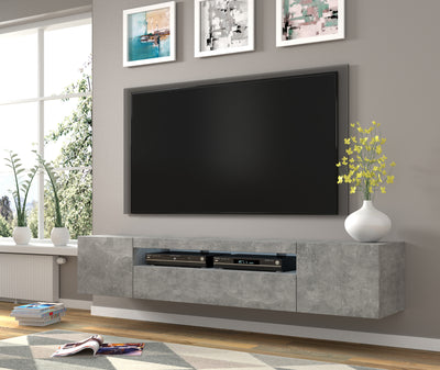 Aura tv-taso LED-valolla 200cm, betoninvärinen - Mööpeli.com