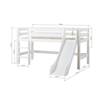 Premium puolikorkea sänky liukumäellä 90x200cm, valkoinen