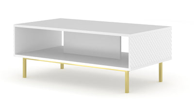 Ravenna sohvapöytä 90x60cm, valkoinen/kulta timanttikuvio (suora jalka)