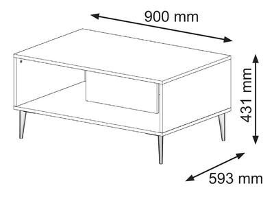 Ravenna sohvapöytä 90x60cm, valkoinen/musta timanttikuvio (vino jalka)