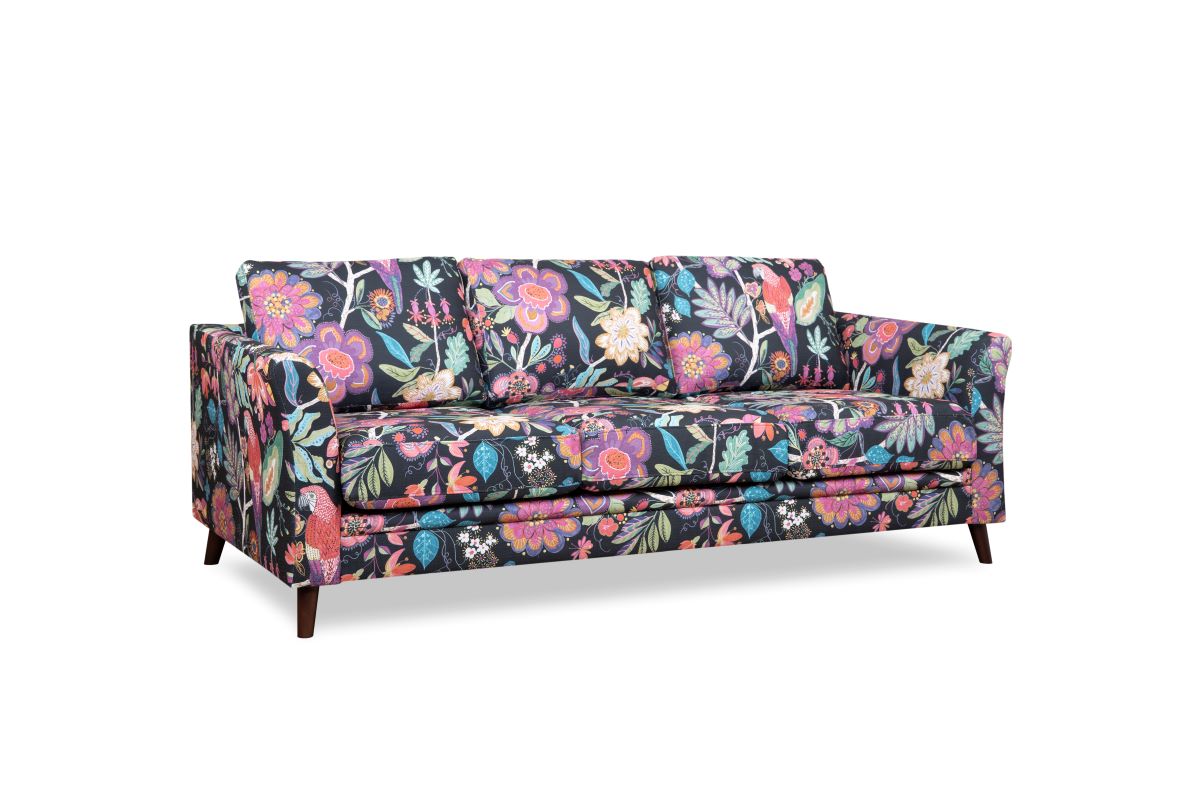 Victoria 3-istuttava sohva, musta / kukkakuosi - Mööpeli.com