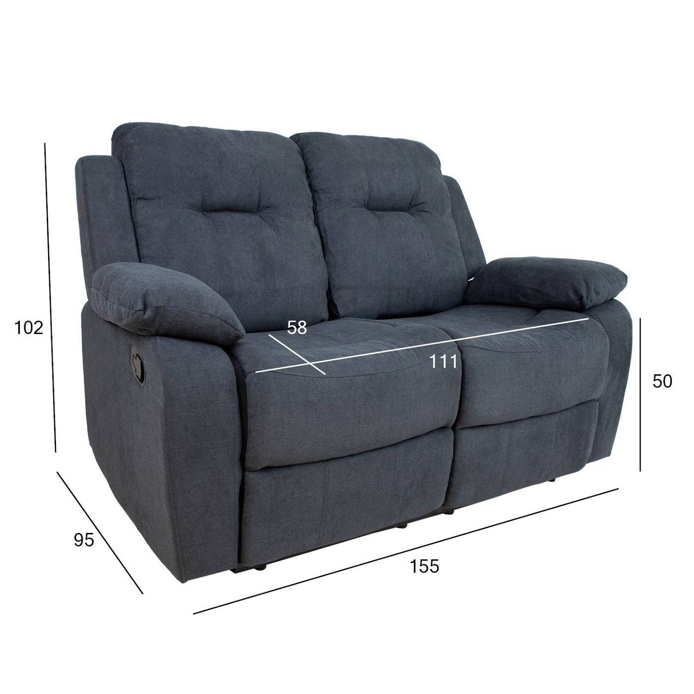 Dixon 2-istuttava recliner sohva, harmaa - Mööpeli.com