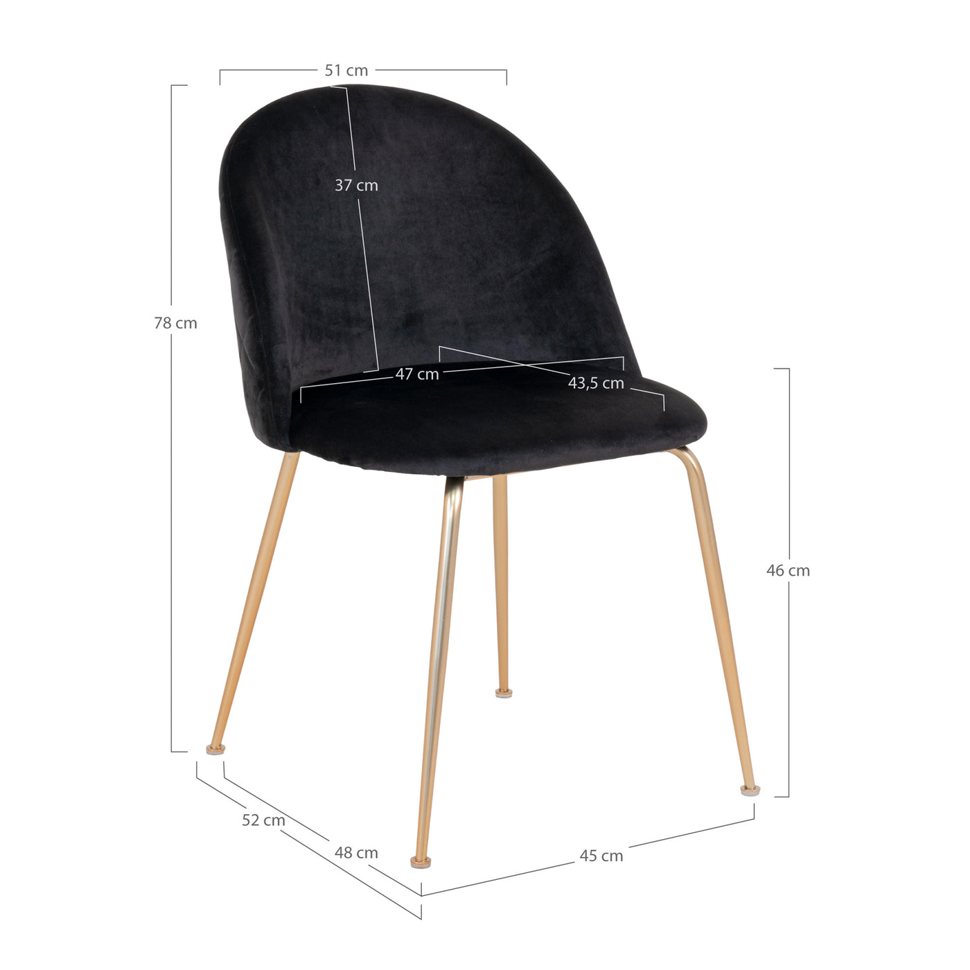 Geneve tuoli, musta / messinki - Mööpeli.com