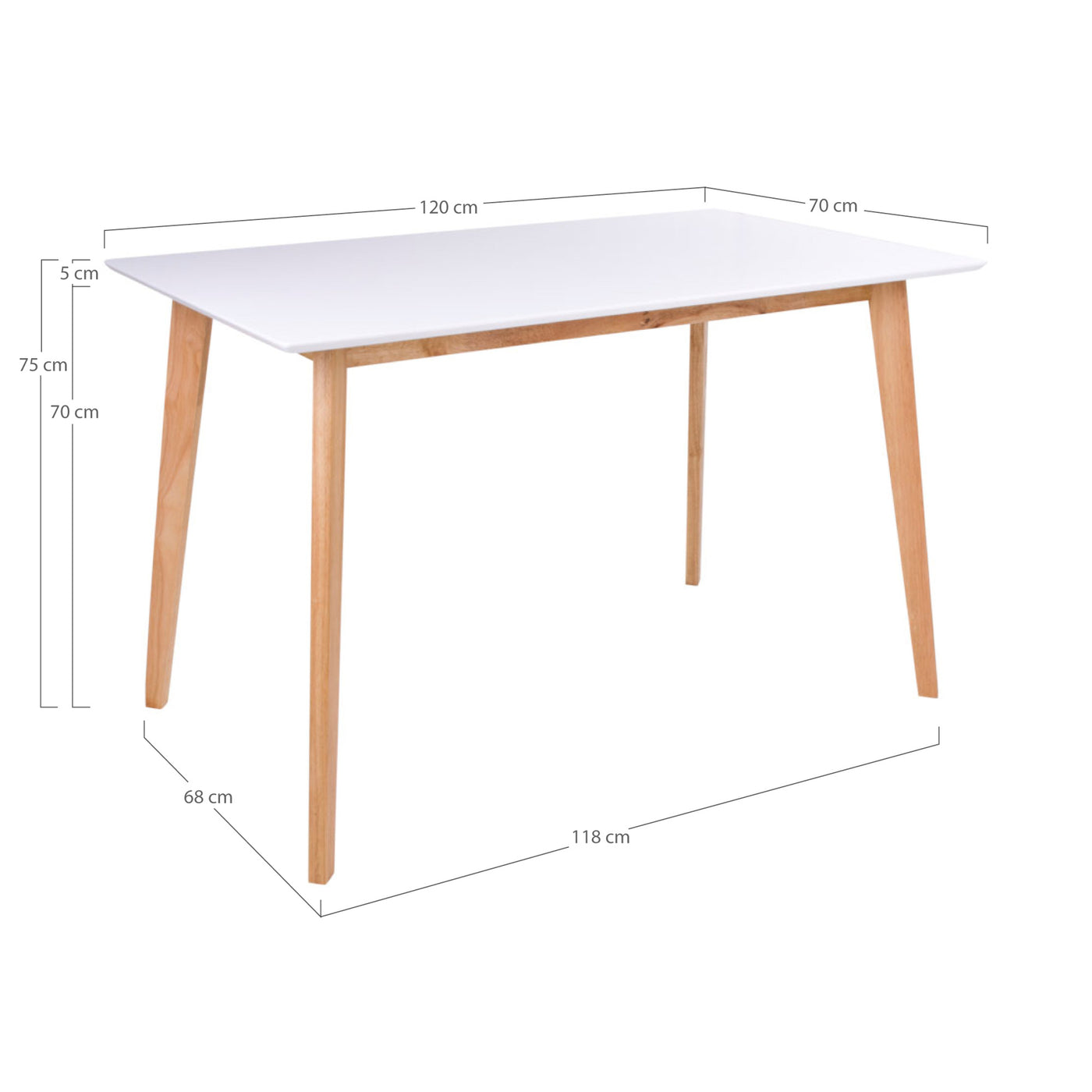 Vojens ruokapöytä 120x70 cm, valkoinen / natural - Mööpeli.com