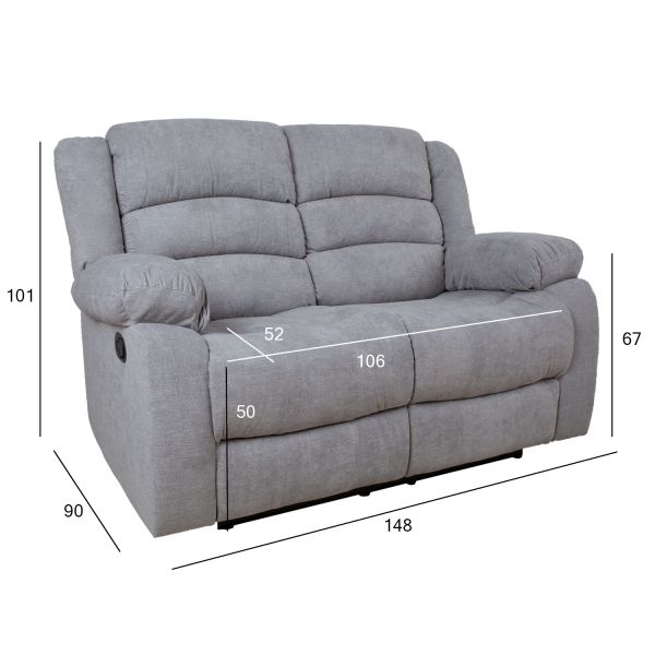 Malina 2-istuttava recliner sohva, harmaa