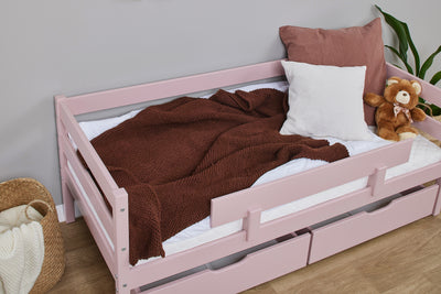Laatikosto pyörillä, 70x160cm kokoisen sängyn alle, hennonpunainen