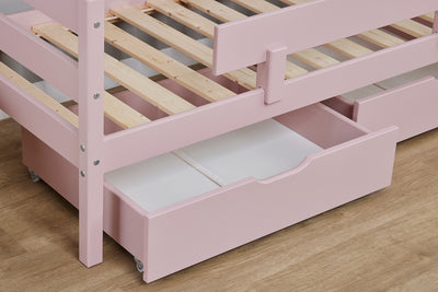 Laatikosto pyörillä, 70x160cm kokoisen sängyn alle, hennonpunainen - Mööpeli.com