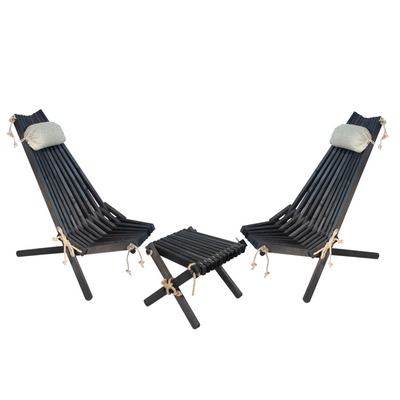 EcoFurn® Ekotuolisetti – 2 tuolia ja rahi – Tervaleppä musta