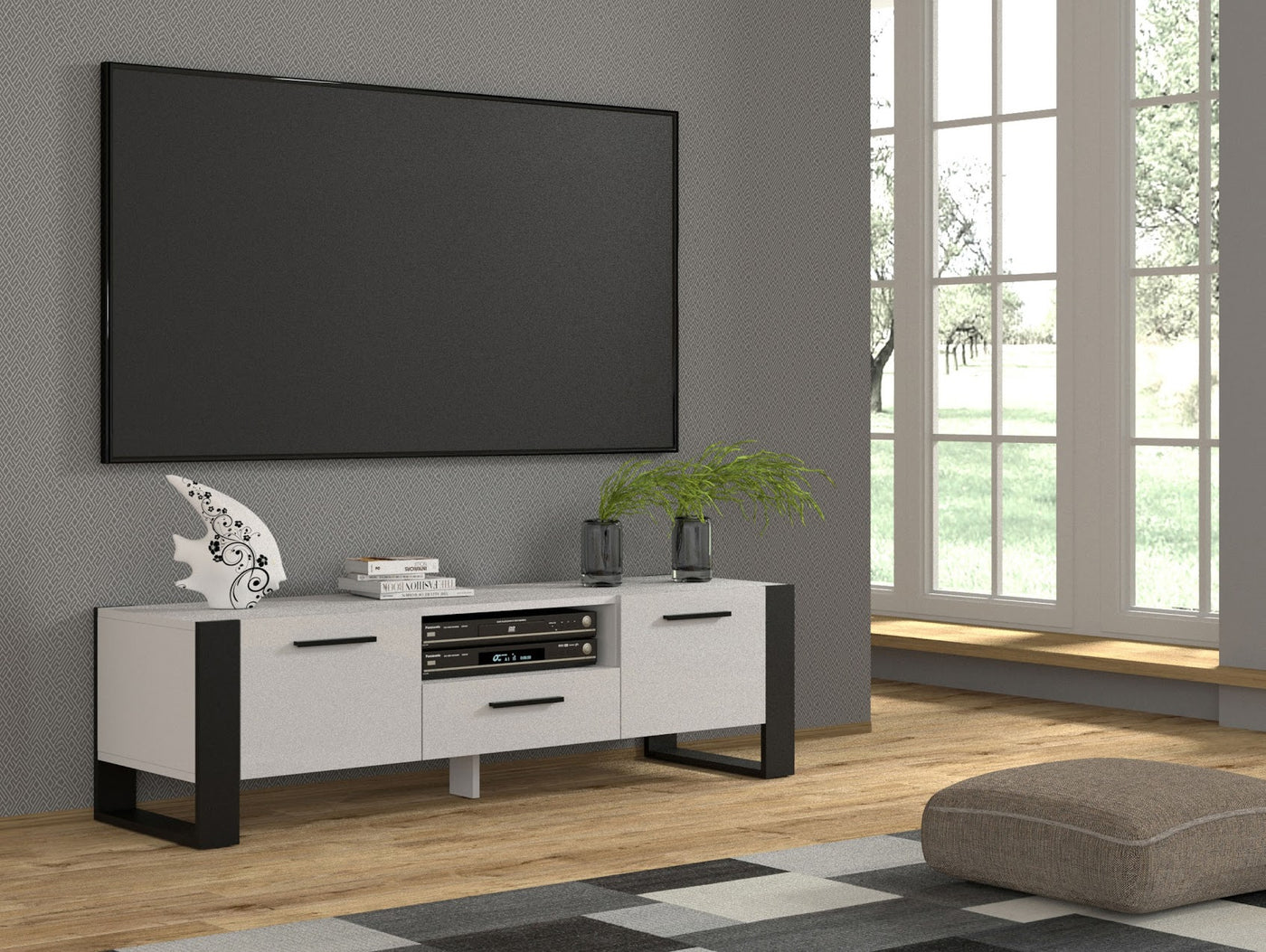 Nuka tv-taso 160x43x48 cm, valkoinen/musta - Mööpeli.com