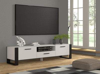 Nuka tv-taso 200x43x48 cm, valkoinen/musta - Mööpeli.com