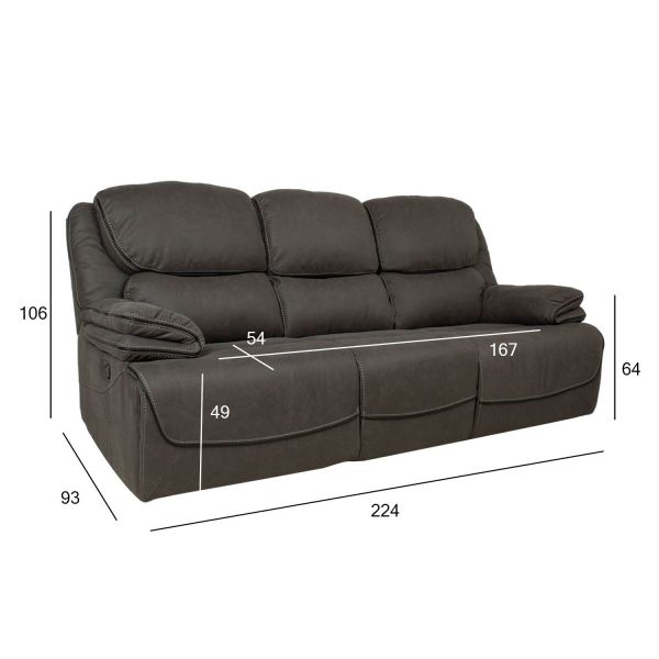 Gordy 3-istuttava recliner sohva, harmaa - Mööpeli.com