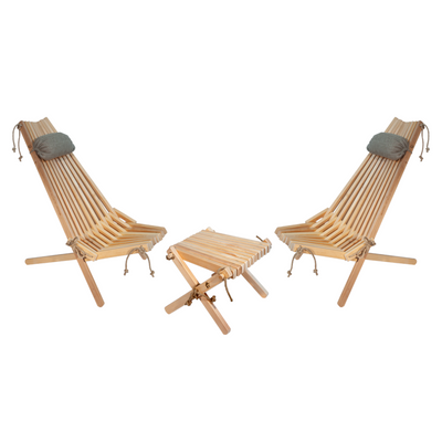 EcoFurn® Ekotuolisetti – 2 tuolia ja rahi – Tervaleppä käsittelemätön